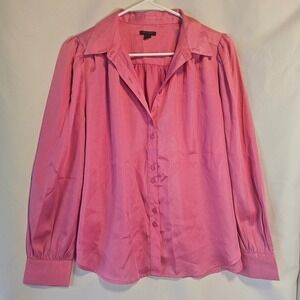 Ann Taylor Petite Pink Button Up Collared Long Sleeve Blouse Top MP‎